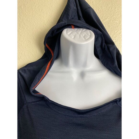 Athleta Womens Navy Blue Uppercut Short Sleeve Hoodie Size Large Athleisure - Picture 14 of 16
